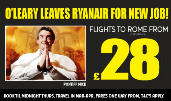 Ryanair bestätigt den Wechsel von O´Leary von Dublin nach Vatikanstadt. Über die Ablöse wurde Stillschweigen vereinbart. Foto: Ryanair
