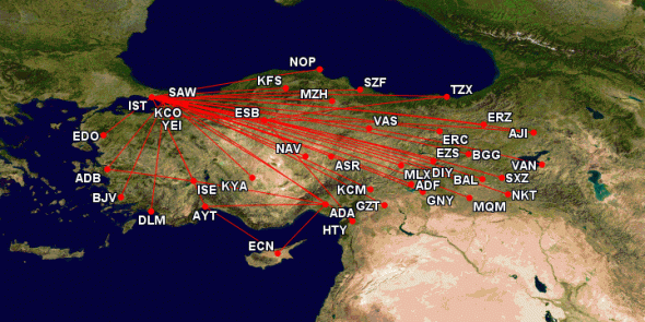 Das ist die persönliche Inlandsflugkarte von ChrissFlyer - unserem Chefredakteur - und das sind nur ein kleiner Teil der vielfältigen Inlandsverbindungen in der Türkei.