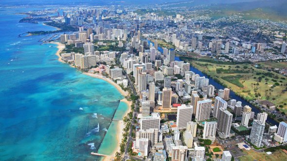 Blick aus dem Helikopter auf Waikiki, Honolulu