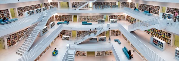 Die Stuttgarter Stadtbibliothek mit 1,2 Mio. verschiedenen Medien, 2013 zur Bibliothek des Jahres in Deutschland gewählt.