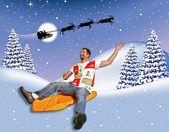 ugly Christmas sweater sled rider. Weihnachten ist in den USA Party time